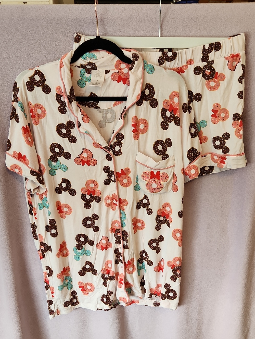 🎀2/$30🎀 Disney Donut-Print Short Sleeve Pajama Set with Teal, Brown & Coral